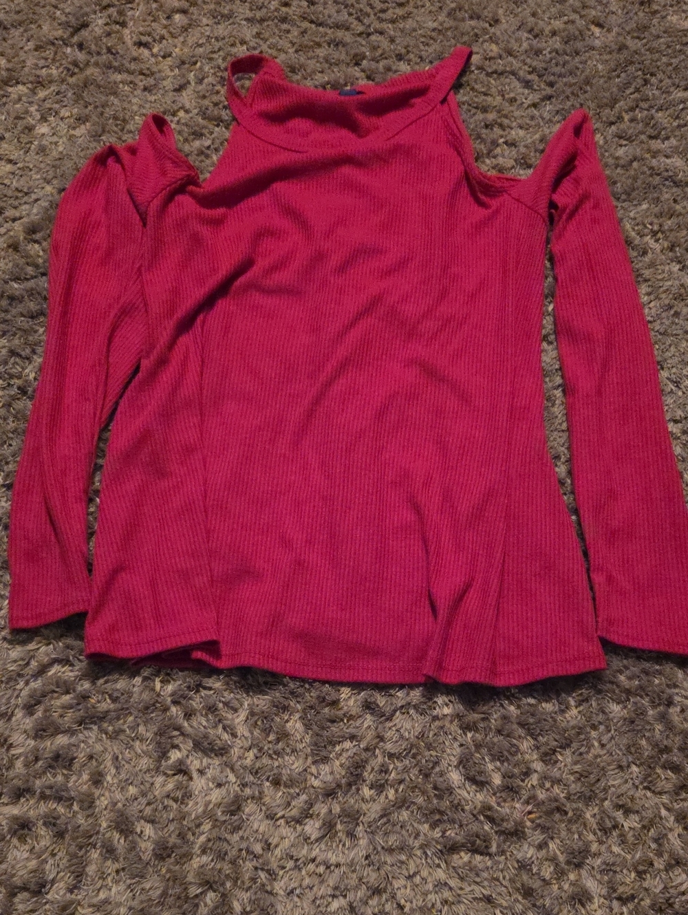 Aeropostale Ribbed Cold-Shoulder Sweater — Fuchsia Pink
